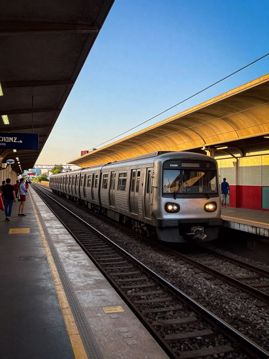 Train Arriving at Clear Late-afternoon Light in São Paulo in in São Paulo, Brazil