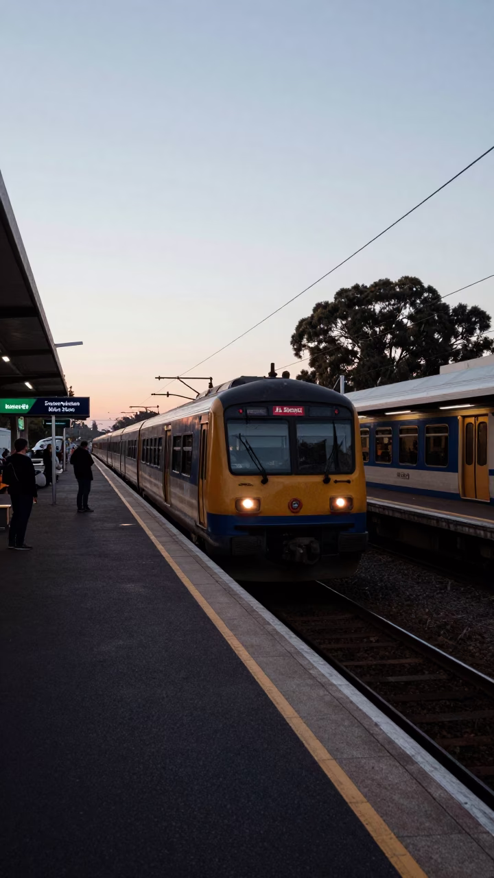 Train Arriving at Sunrise Light in Adelaide in in Adelaide, South Australia, Australia