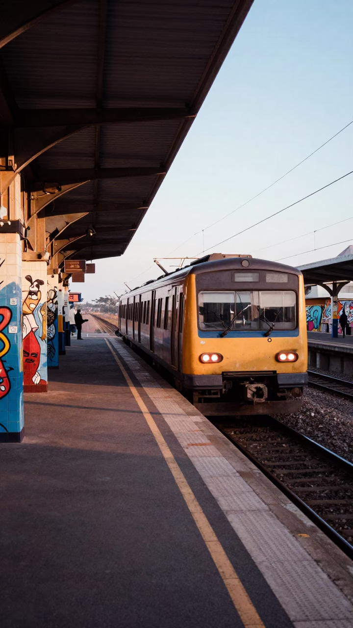 Train Arriving in Durban at Nautical Dawn Light in in Durban, South Africa
