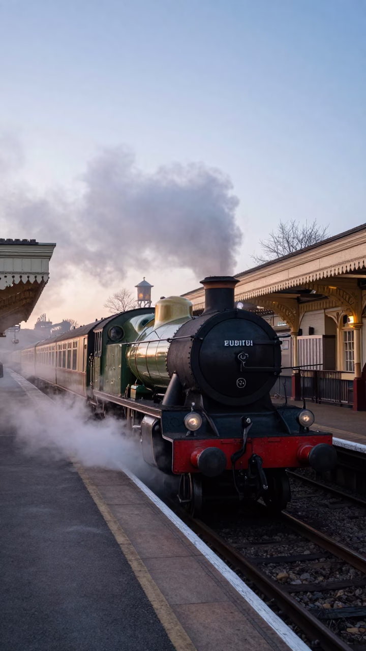 Train Arriving in London at Nautical Dawn Light in in London, United Kingdom