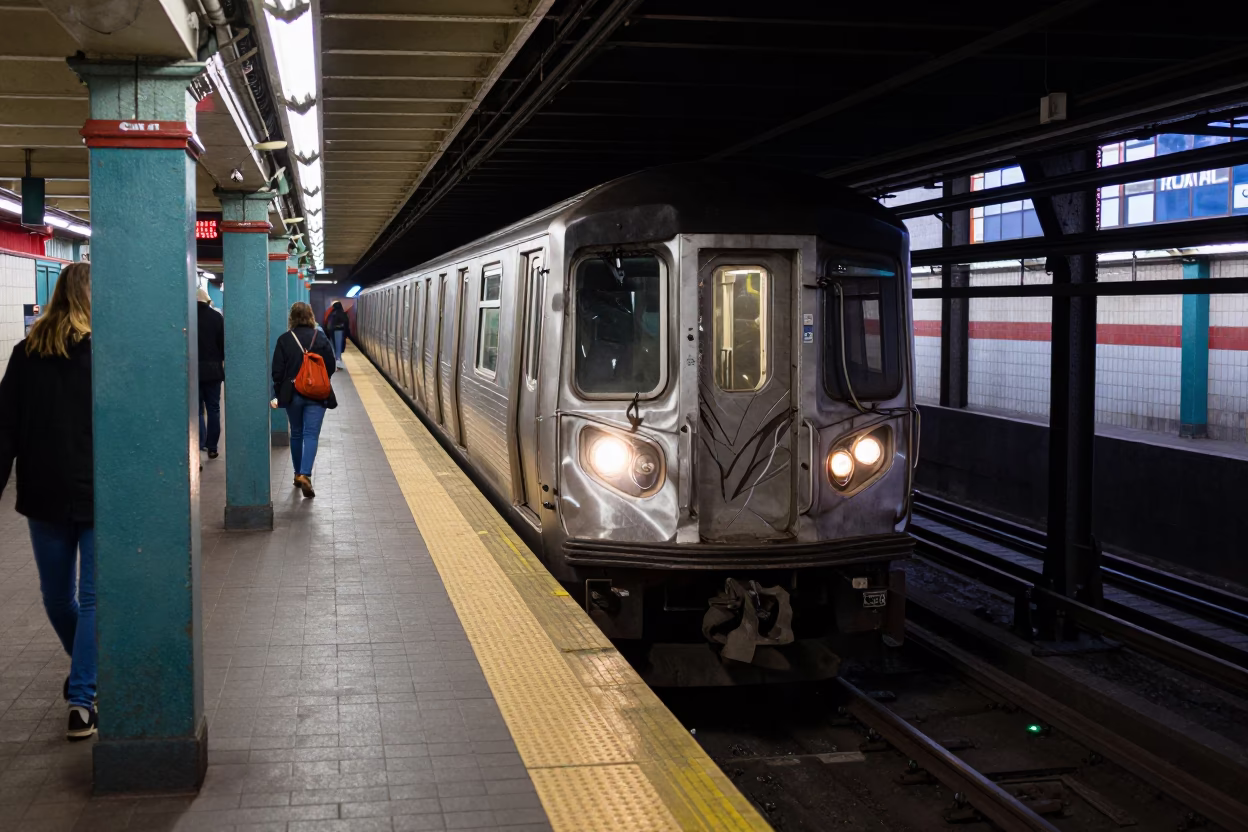Train Arriving in New York at The Early Morning Light in in New York, New York, United States