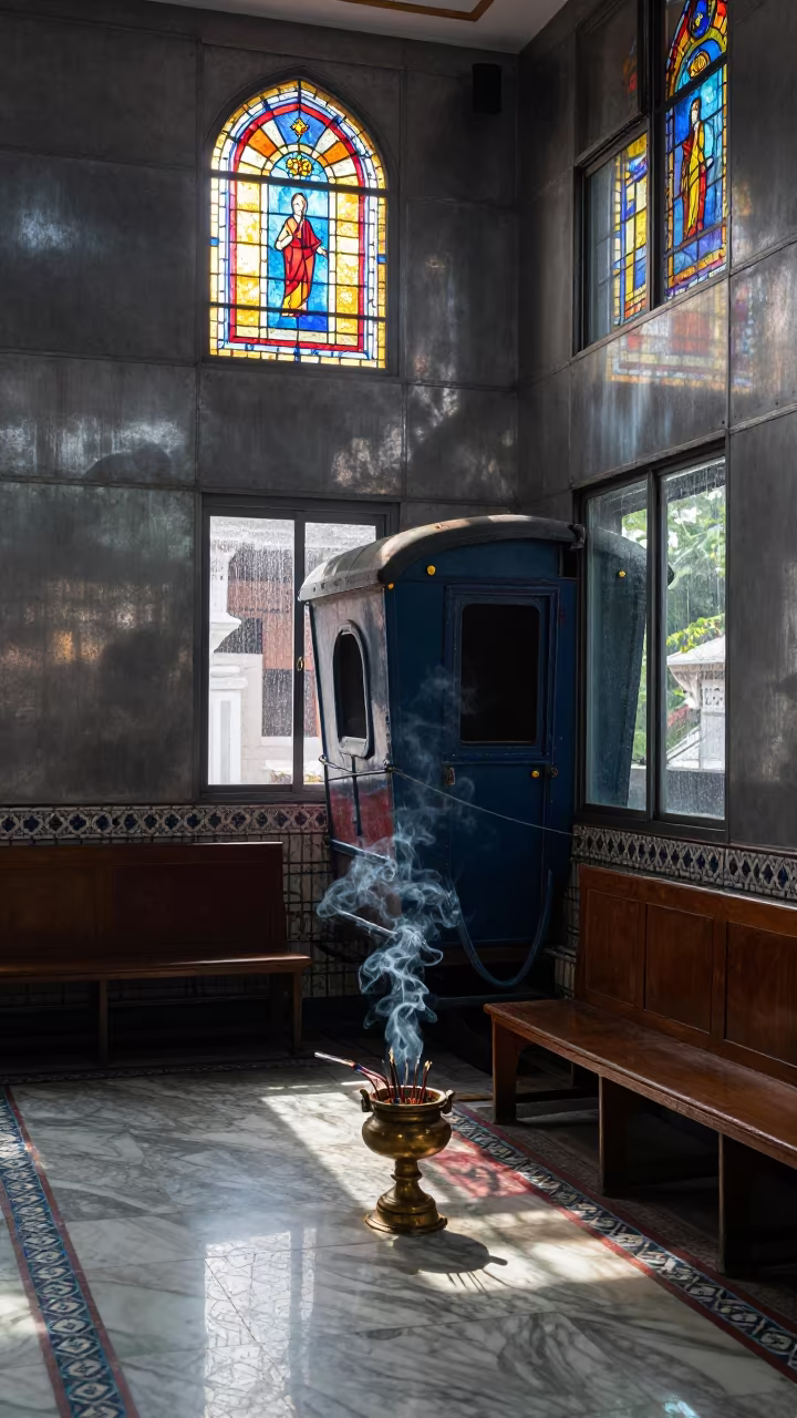 Train Car Embedded in Chennai Mosque Prayer Hall in in a mosque prayer hall in Chennai