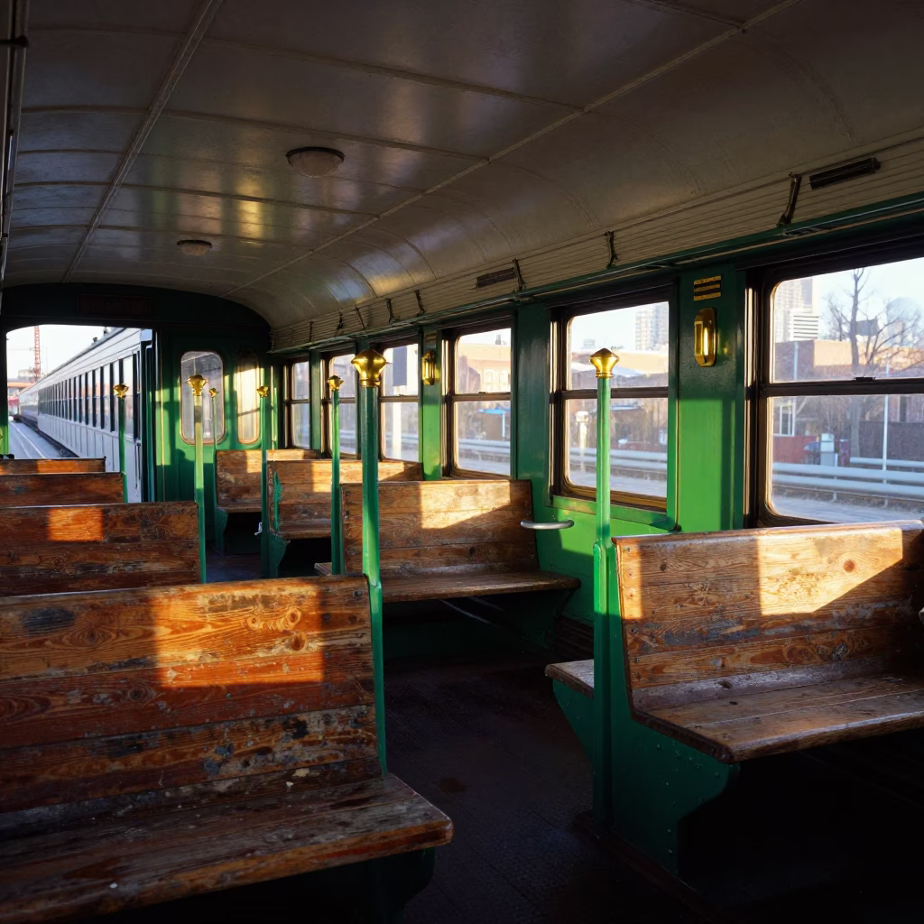 Train Carriage in Boston at As First Light Reaches The Scene in in Boston, Massachusetts, United States