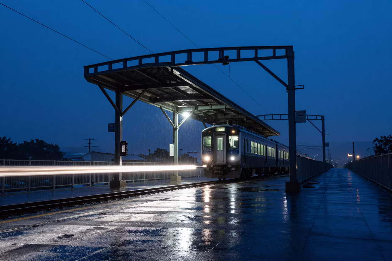 Train Light Trail on Taoyuan Causeway at Twilight in on a wind-open causeway near Taoyuan