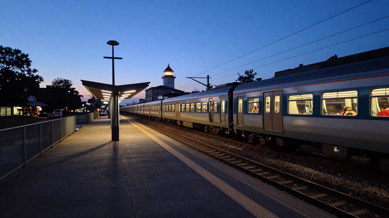 Train Platform in Johannesburg at Nautical Dawn Light in in Johannesburg, South Africa