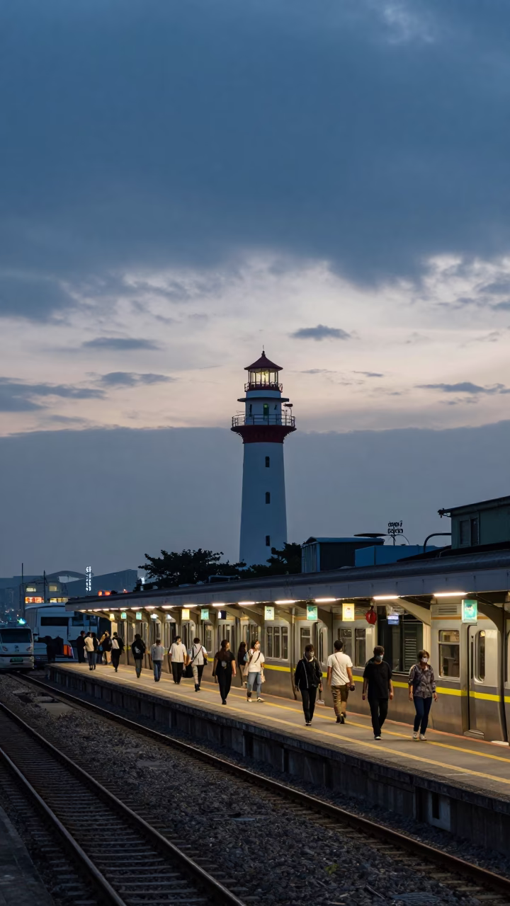 Train Platform in Kaohsiung at Nautical Dawn Light in in Kaohsiung, Taiwan