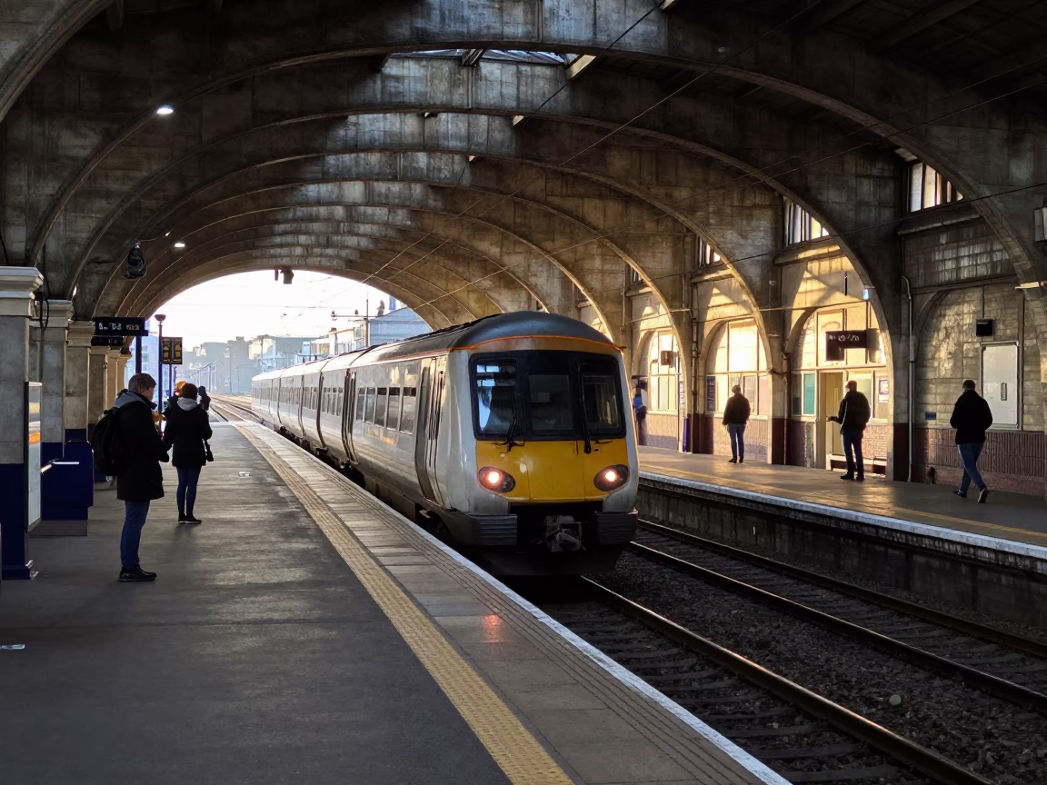 Train Platform in Liverpool at As First Light Reaches The Scene in in Liverpool, United Kingdom