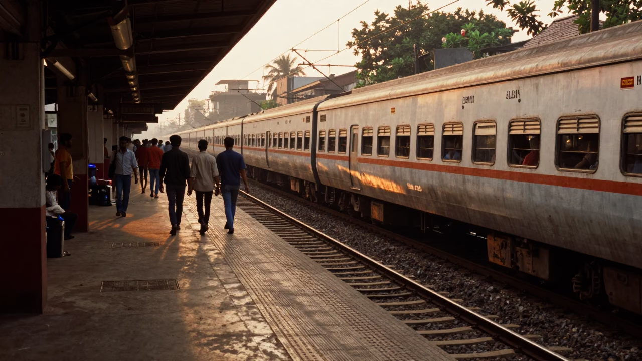Train Platform in Mumbai at Honeyed Evening Light in in Mumbai, India