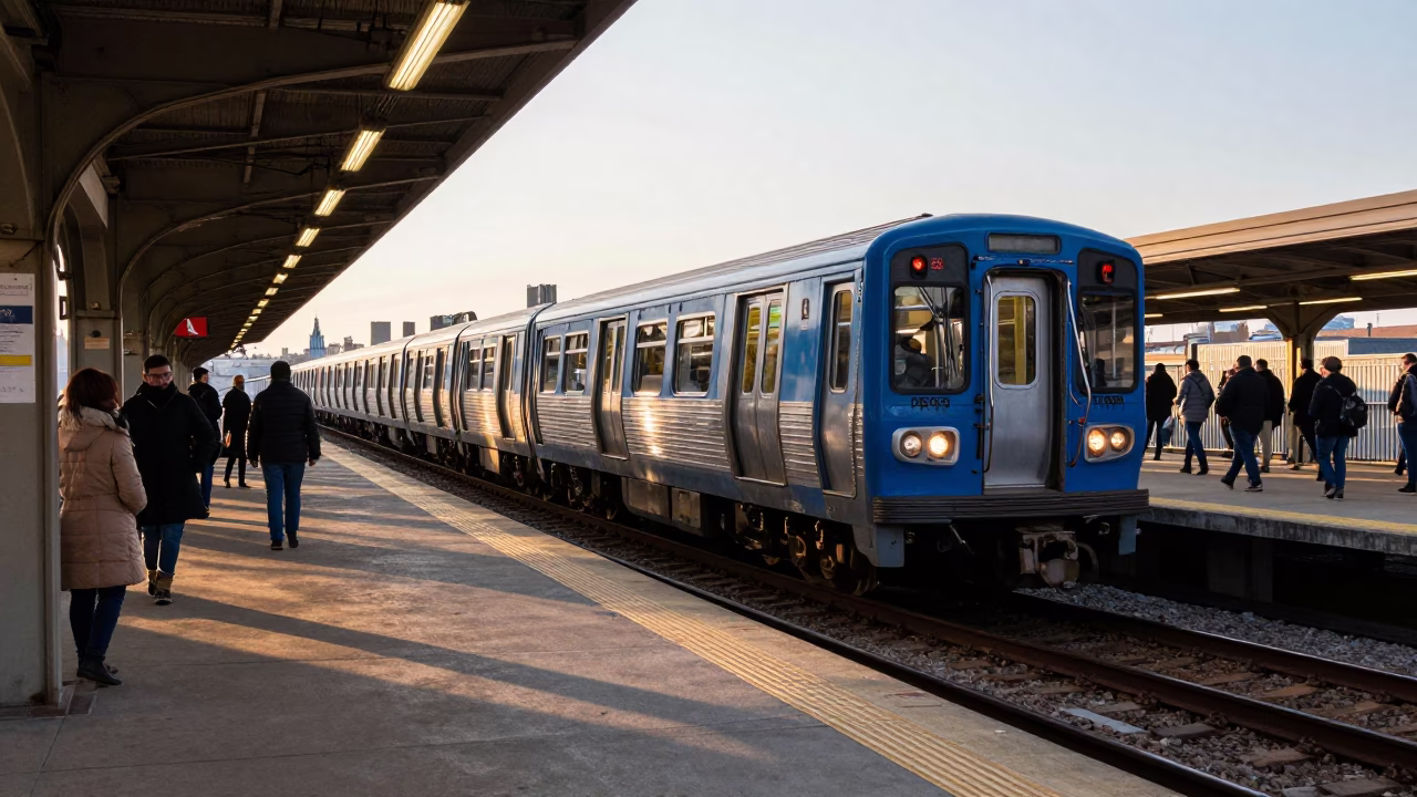 Train Platform just after sunrise in Chicago in in Chicago, Illinois, United States