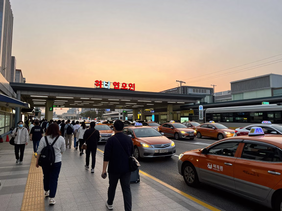 Train Station at Honeyed Evening Light in Seoul in in Seoul, South Korea