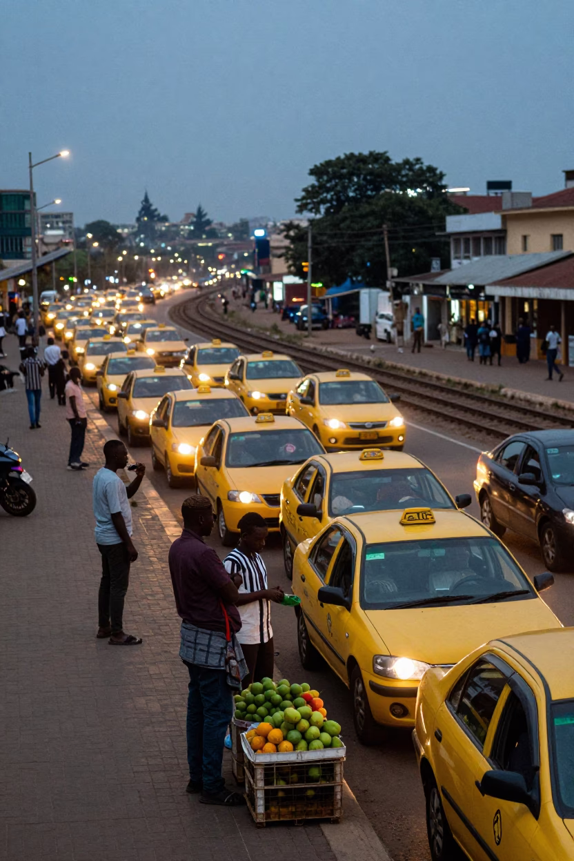 Train Station in Accra at As City Lights Begin To Glow in in Accra, Ghana