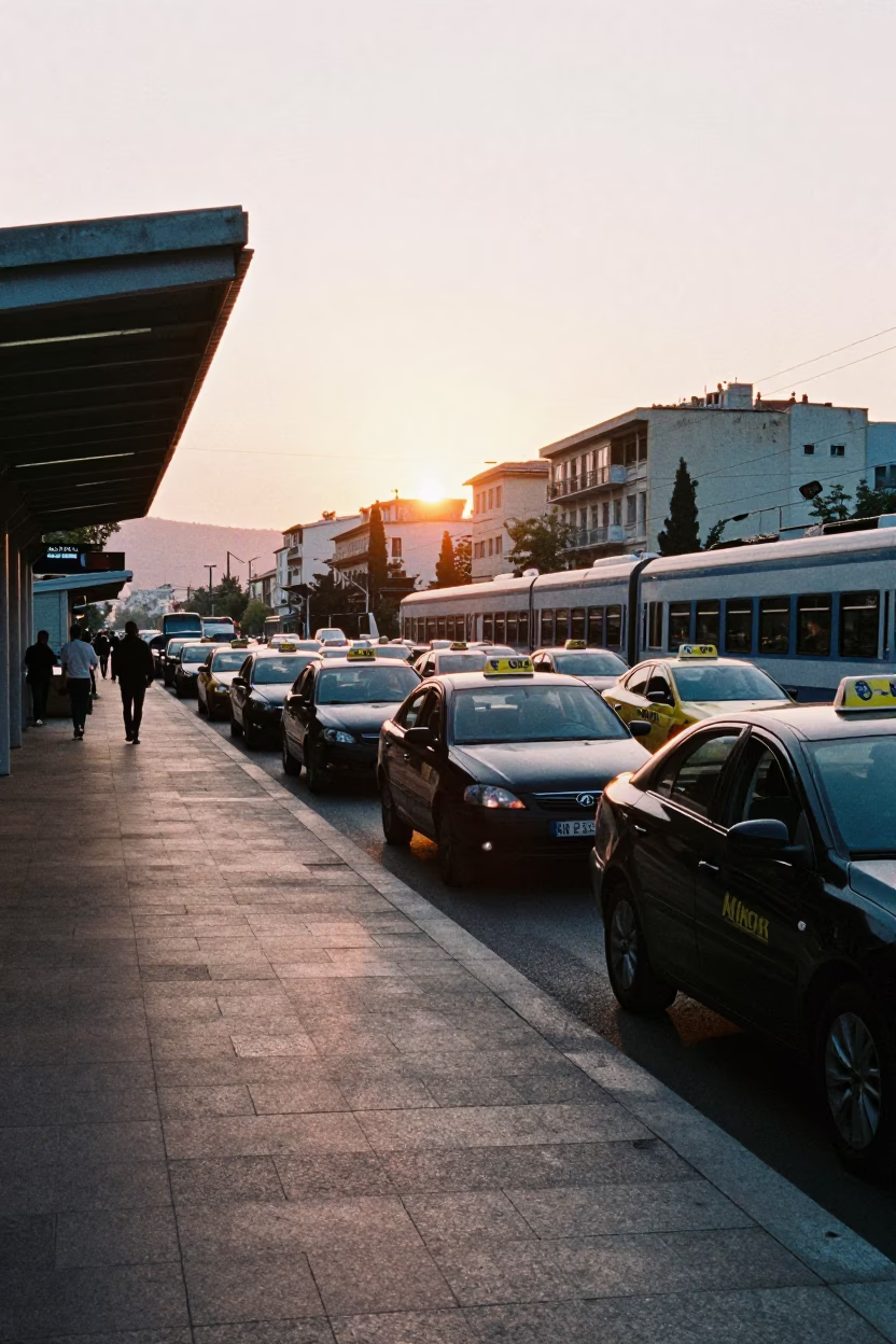 Train Station in Athens at As The Sun Drops Toward The Horizon in in Athens, Greece