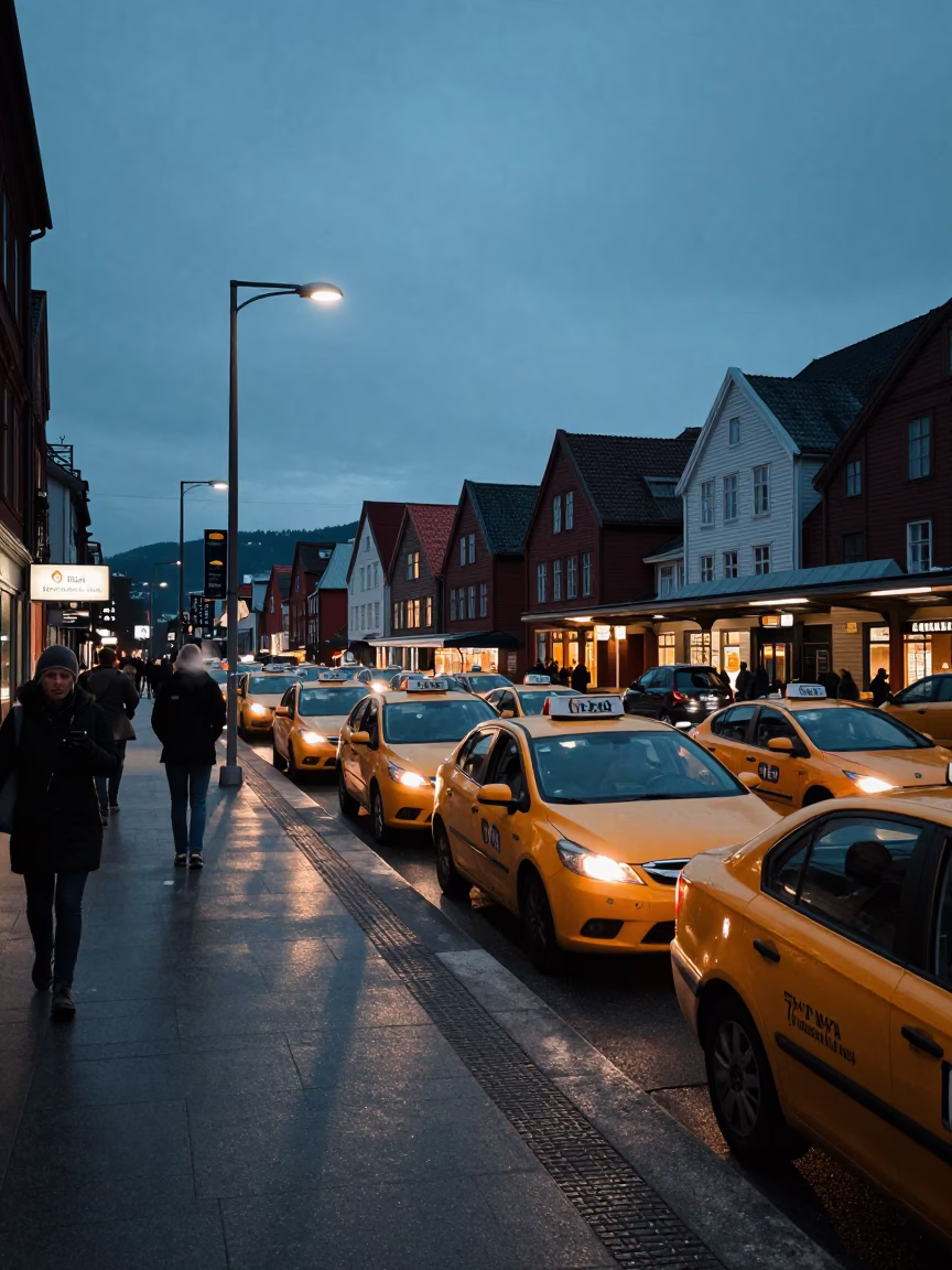 Train Station in Bergen at The Predawn Darkness Light in in Bergen, Norway