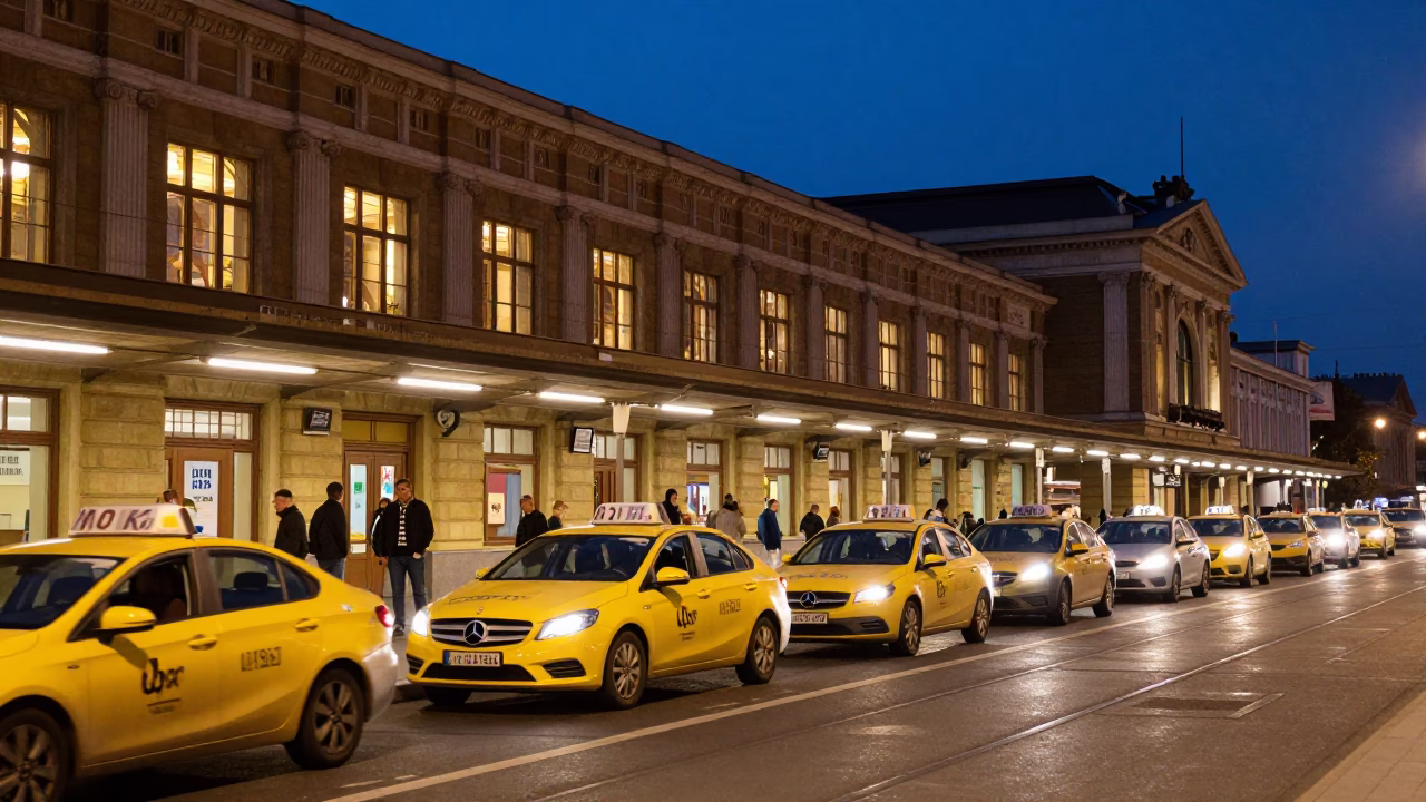 Train Station in Budapest at Twilight in in Budapest, Hungary