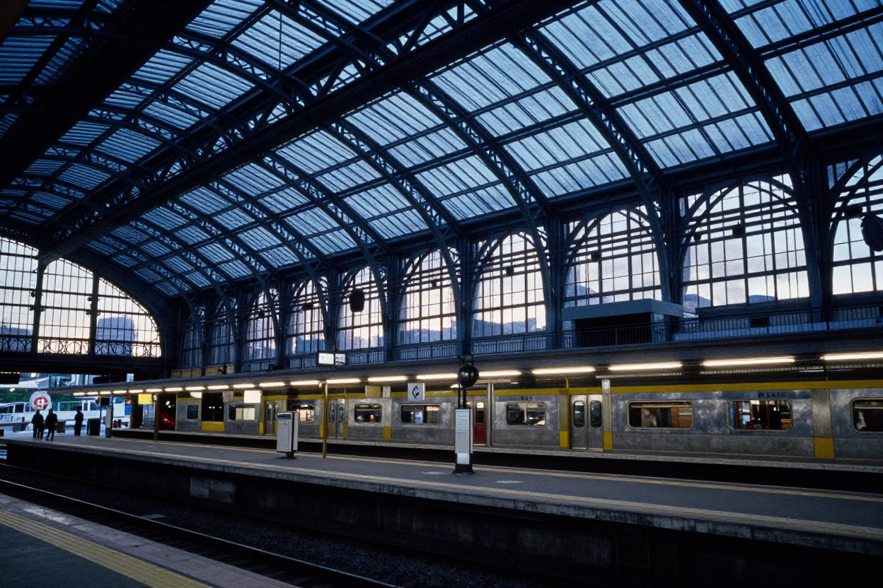 Train Station in Christchurch at The Still Hours Before Dawn Light in in Christchurch, New Zealand