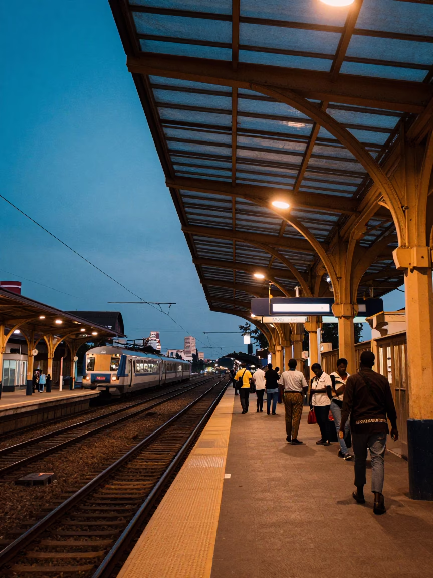 Train Station in Durban at Copper-toned Light Before Dusk in in Durban, South Africa