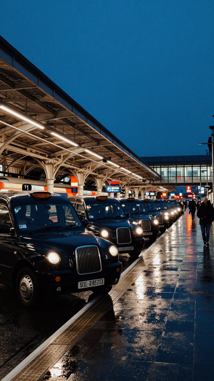 Train Station in London at Midnight Light in in London, United Kingdom