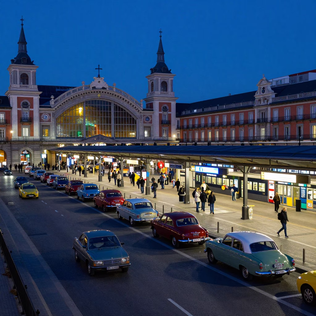 Train Station in Madrid at Twilight in in Madrid, Spain