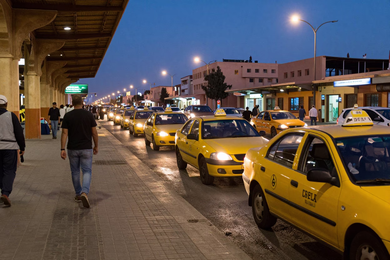 Train Station in Marrakech at As City Lights Begin To Glow in in Marrakech, Morocco