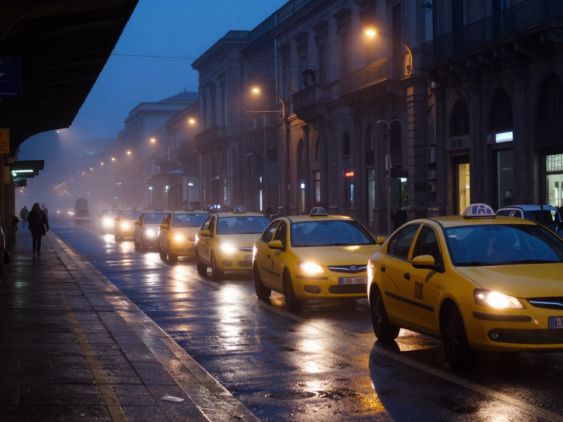 Train Station in Palermo at The Predawn Darkness Light in in Palermo, Italy