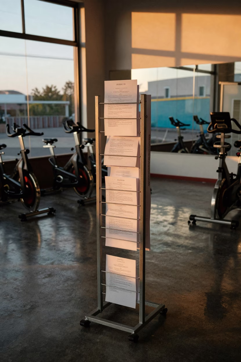 Trainer Cancellation Rack in Amber Spin Studio Light in inside a spin studio under class lights in Puebla