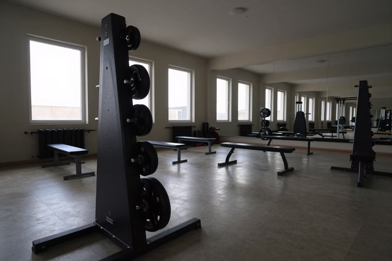 Trainer Cancellation Rack in Winter Morning Light in inside a strength room near Menouf