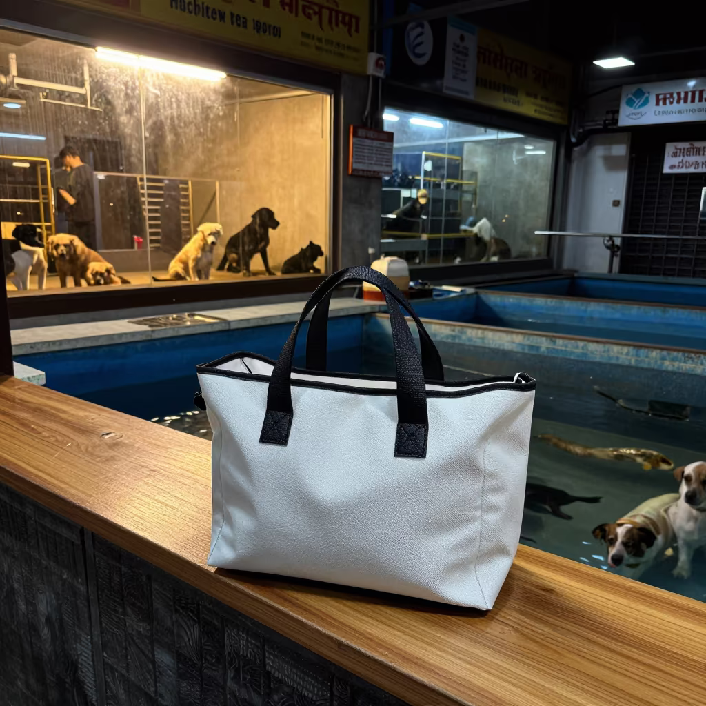 Training Clicker Tote at Ujjain Fish Counter in inside a fish bagging counter zone in Ujjain