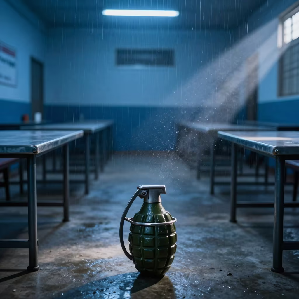 Training Grenade Spoon in Kinshasa Mess Hall in in a mess hall before service in Kinshasa