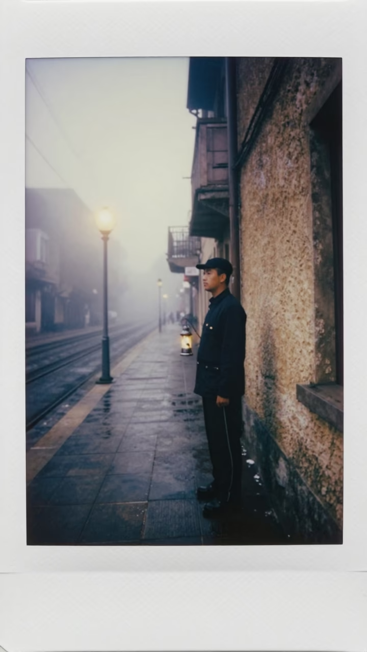 Tram Conductor Before Dawn in Guiglo Mist in in the old quarter in Guiglo