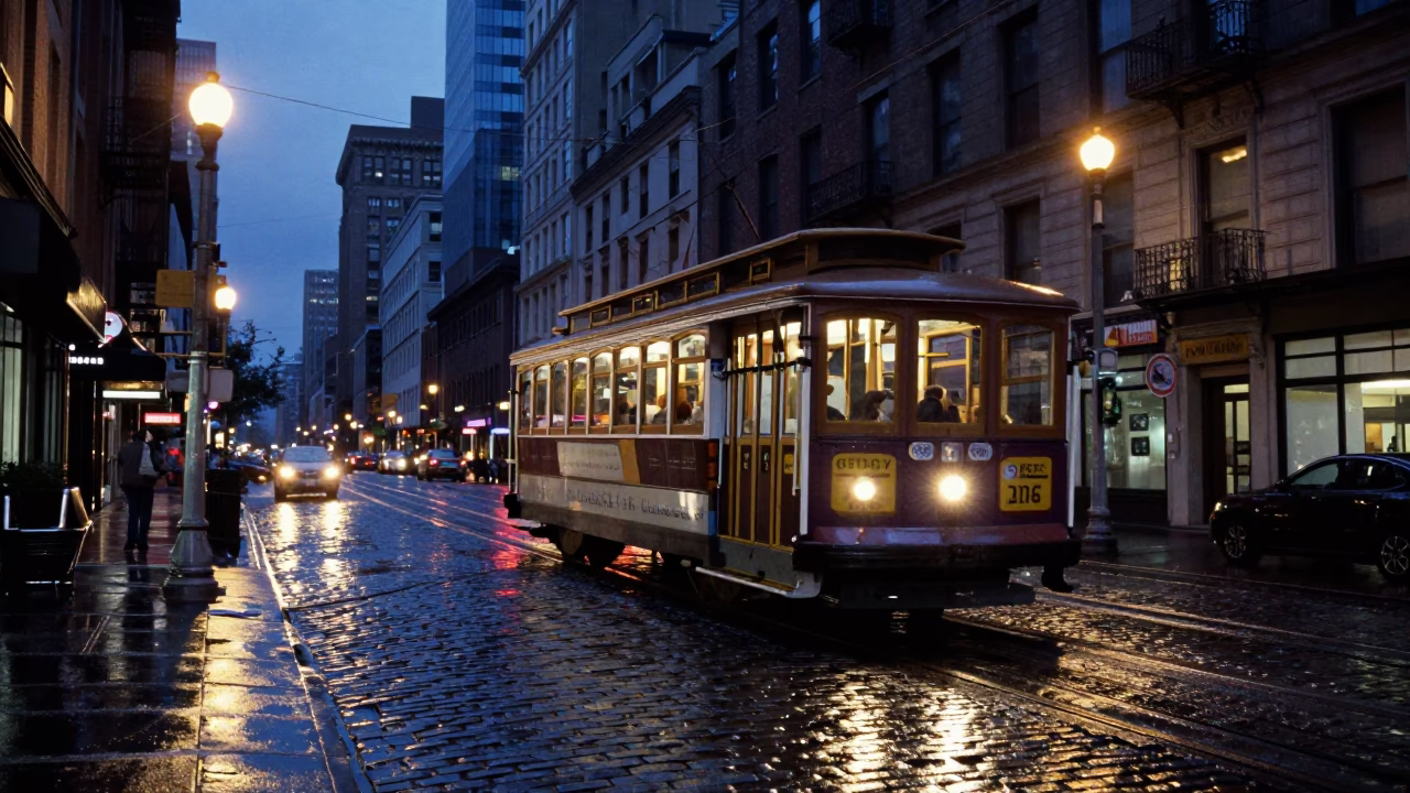 Tram in New York at Blue Hour in in New York, New York, United States