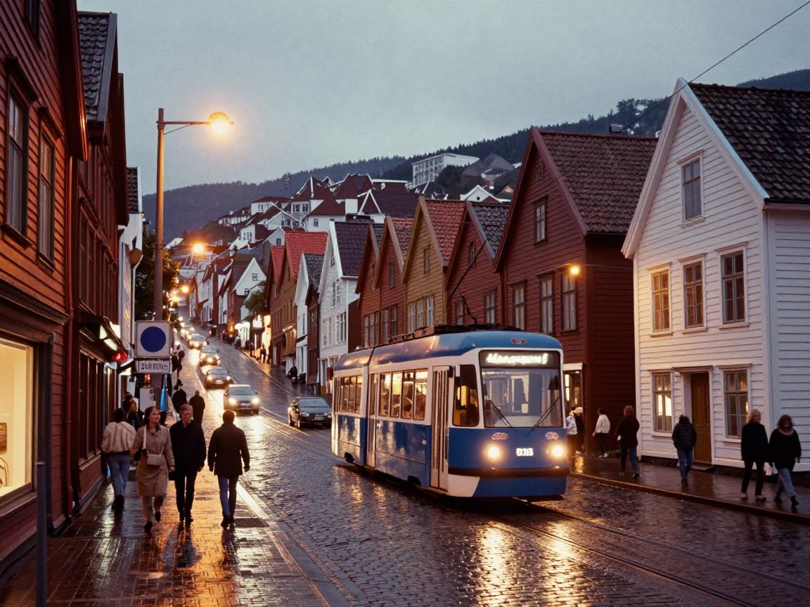 Tram On A Steep Hill And in Bergen in in Bergen, Norway