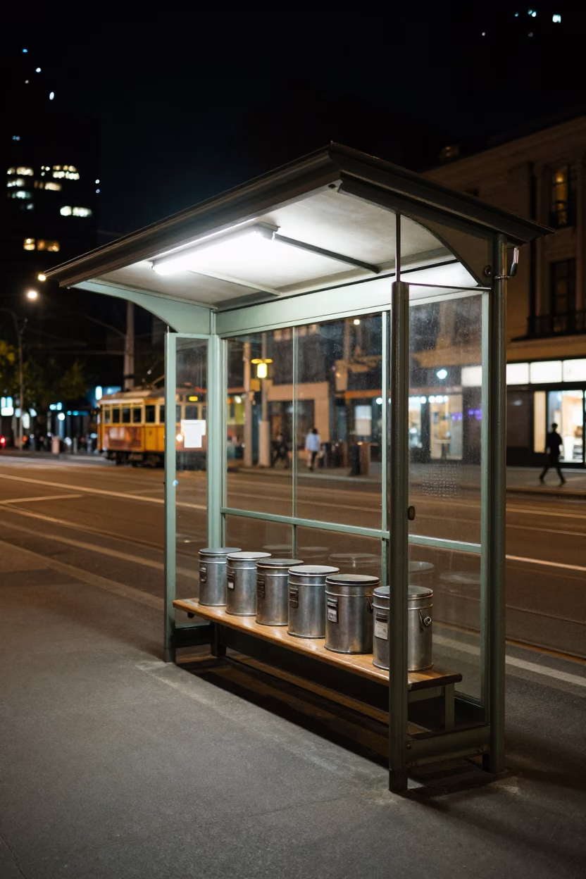 Tram Stop in Melbourne at Late At Night Light in in Melbourne, Victoria, Australia