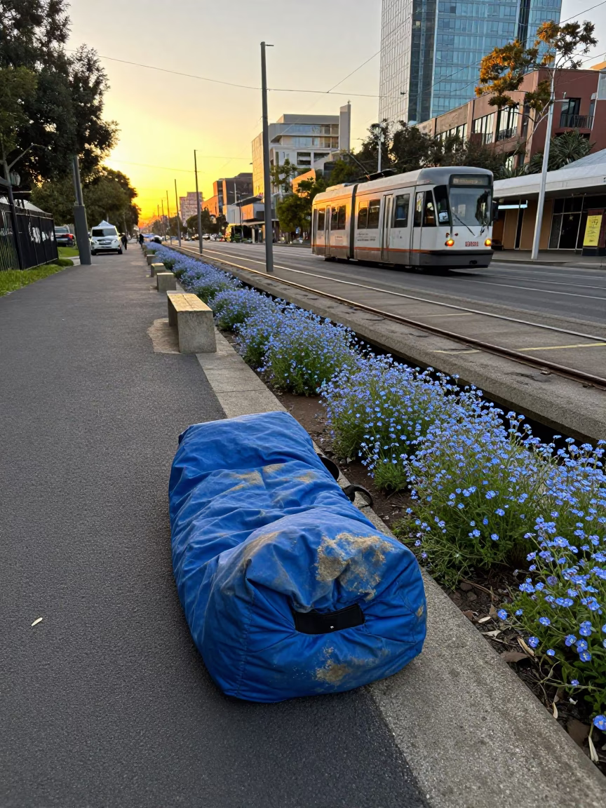 Tram Track in Melbourne at Golden Hour in in Melbourne, Victoria, Australia