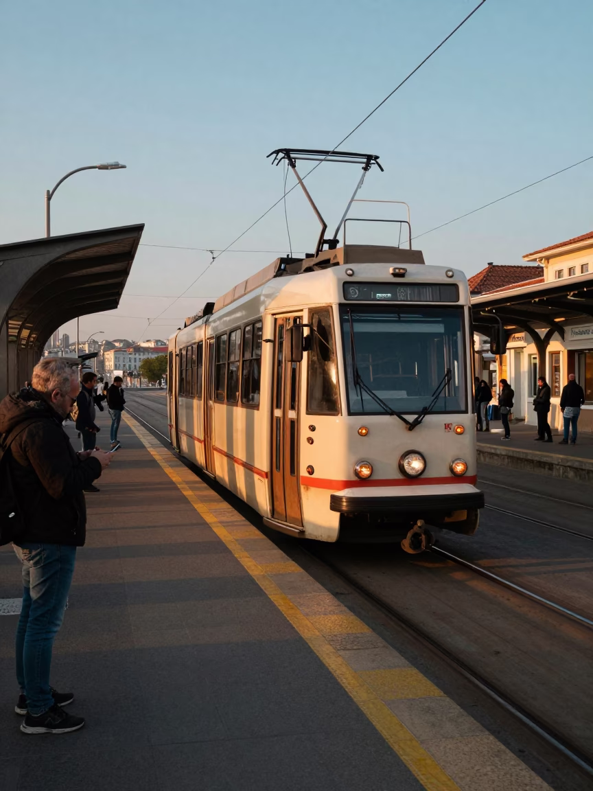 Tramway Arriving in Istanbul at The Early Evening Light in in Istanbul, Turkey