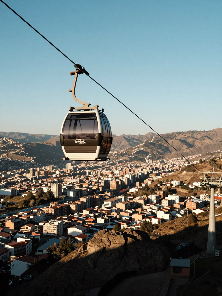 Tramway Crossing in Quito at Clear Late-afternoon Light in in Quito, Ecuador