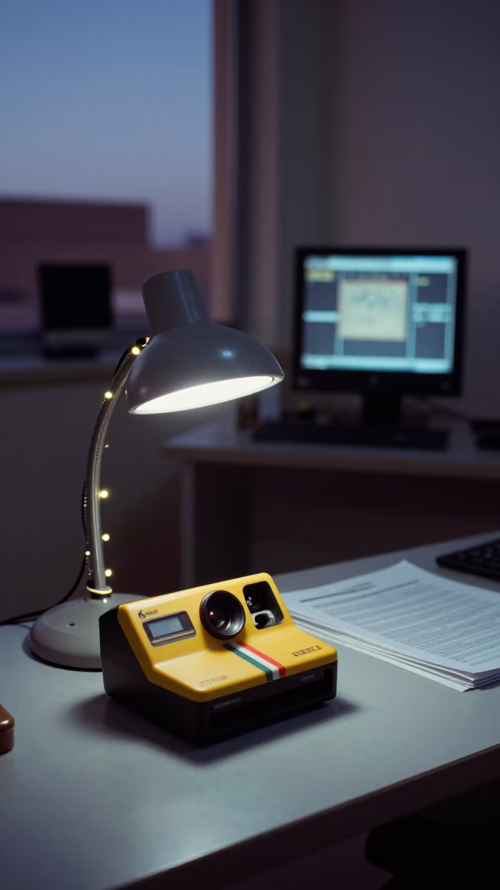 Transcription Pedal Station Under Task Light in Giza in in an operations center under monitor glow in Giza
