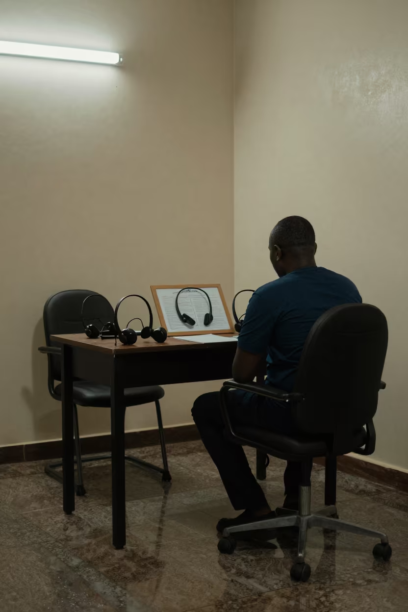 Translation Headsets on Campaign Office Desk at Dawn in inside a campaign office in Tamale