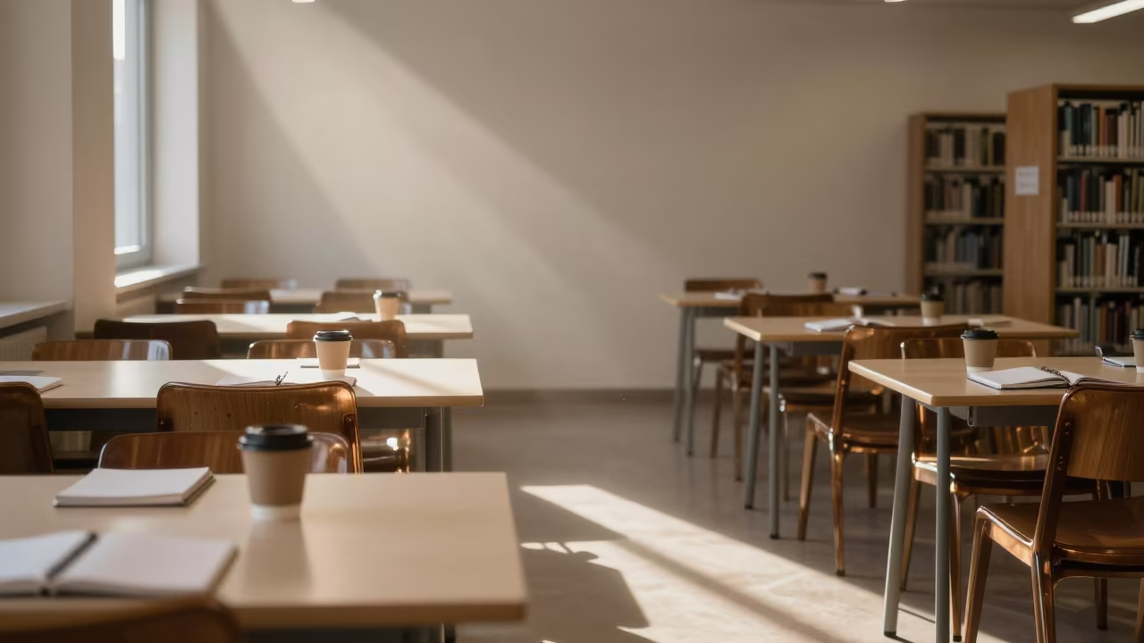 Transparent Chair in Winter Library Hall in inside a campus library reading room near Kfar Saba