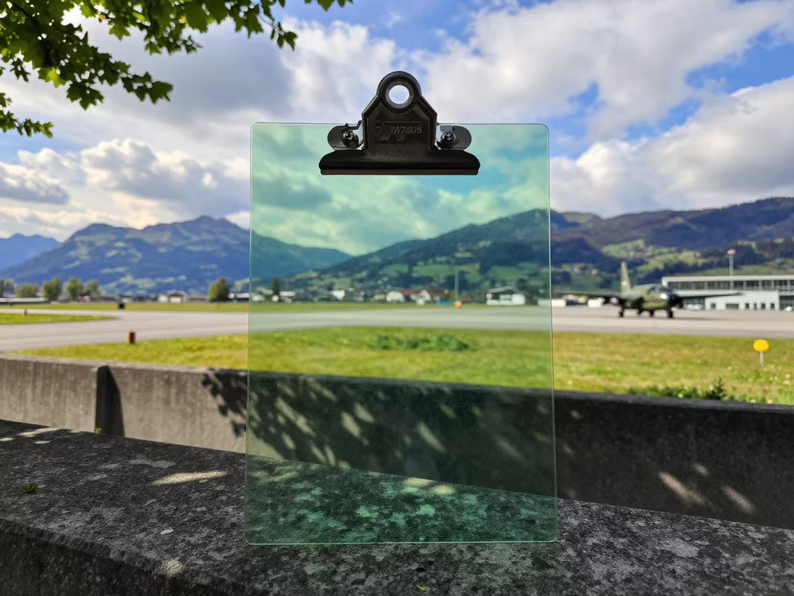 Transparent Clipboard on Airbase Flight Line in along an airbase flight line near Interlaken
