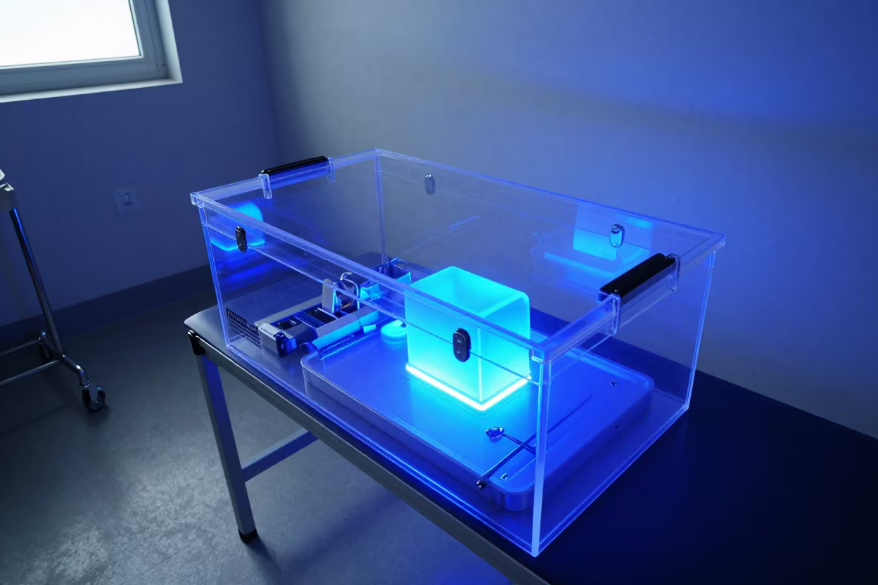 Transparent Cryobox Handoff in Mandalay Rehab Room in inside a rehabilitation therapy room in Mandalay