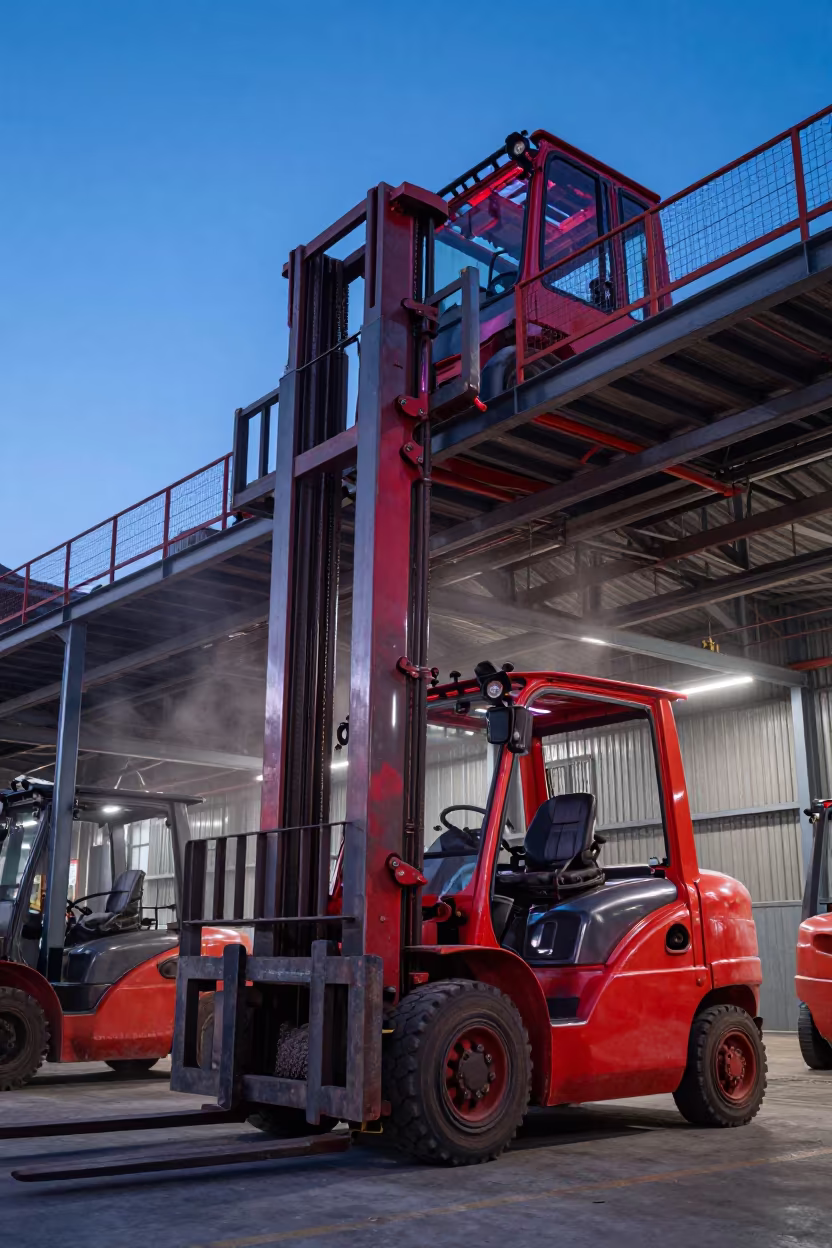 Transparent Forklift on Autumn Mezzanine in on a scaffold platform near Florianopolis