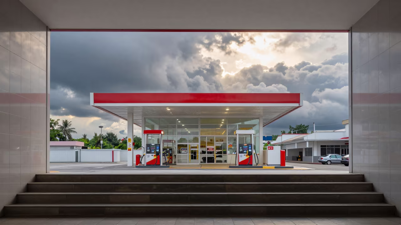 Transparent Gas Station in Tawau Hall in inside a tiled stair hall in Tawau