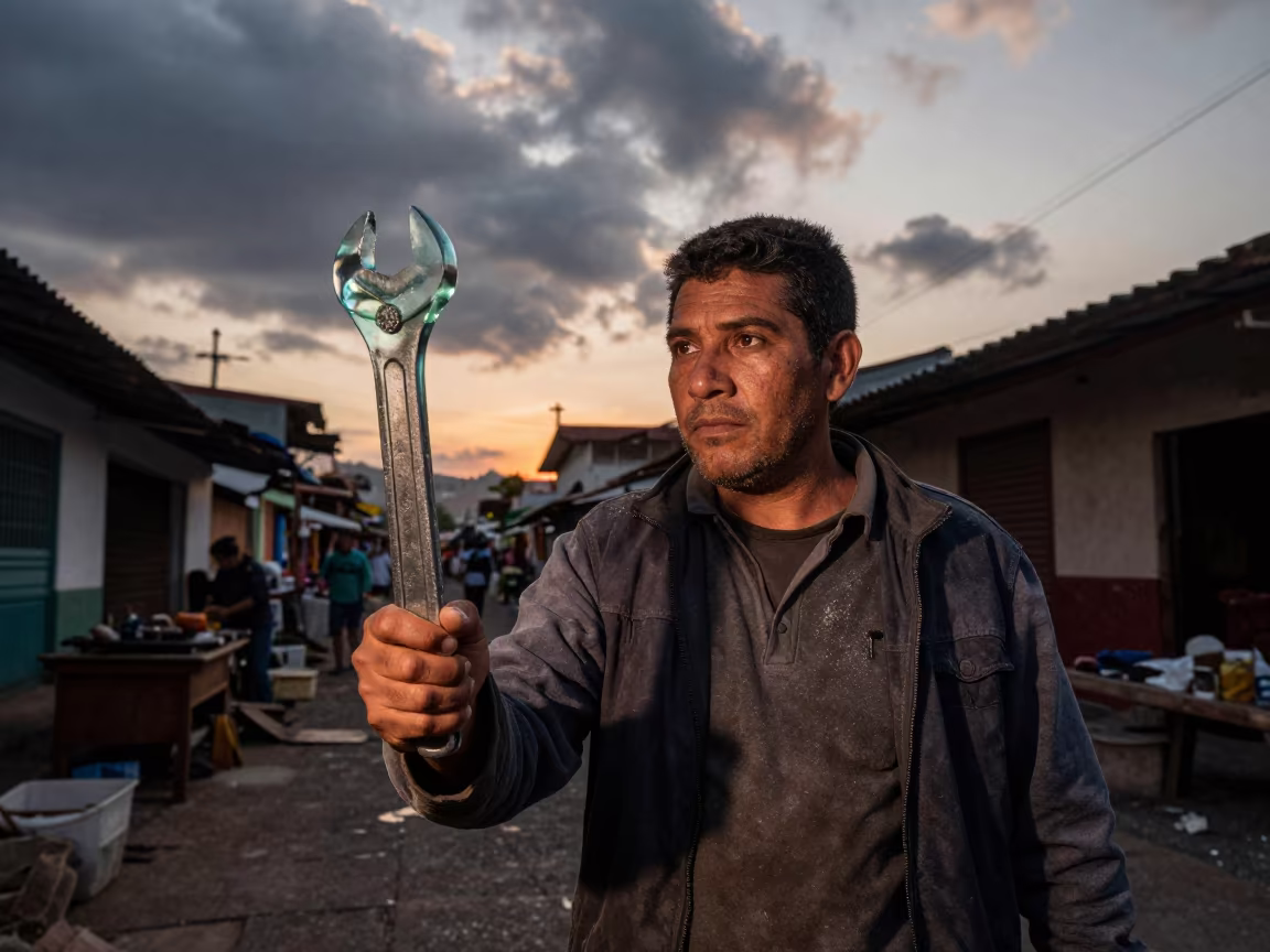 Transparent Glass Tool Millwright Santa Marta in along a market lane in Santa Marta
