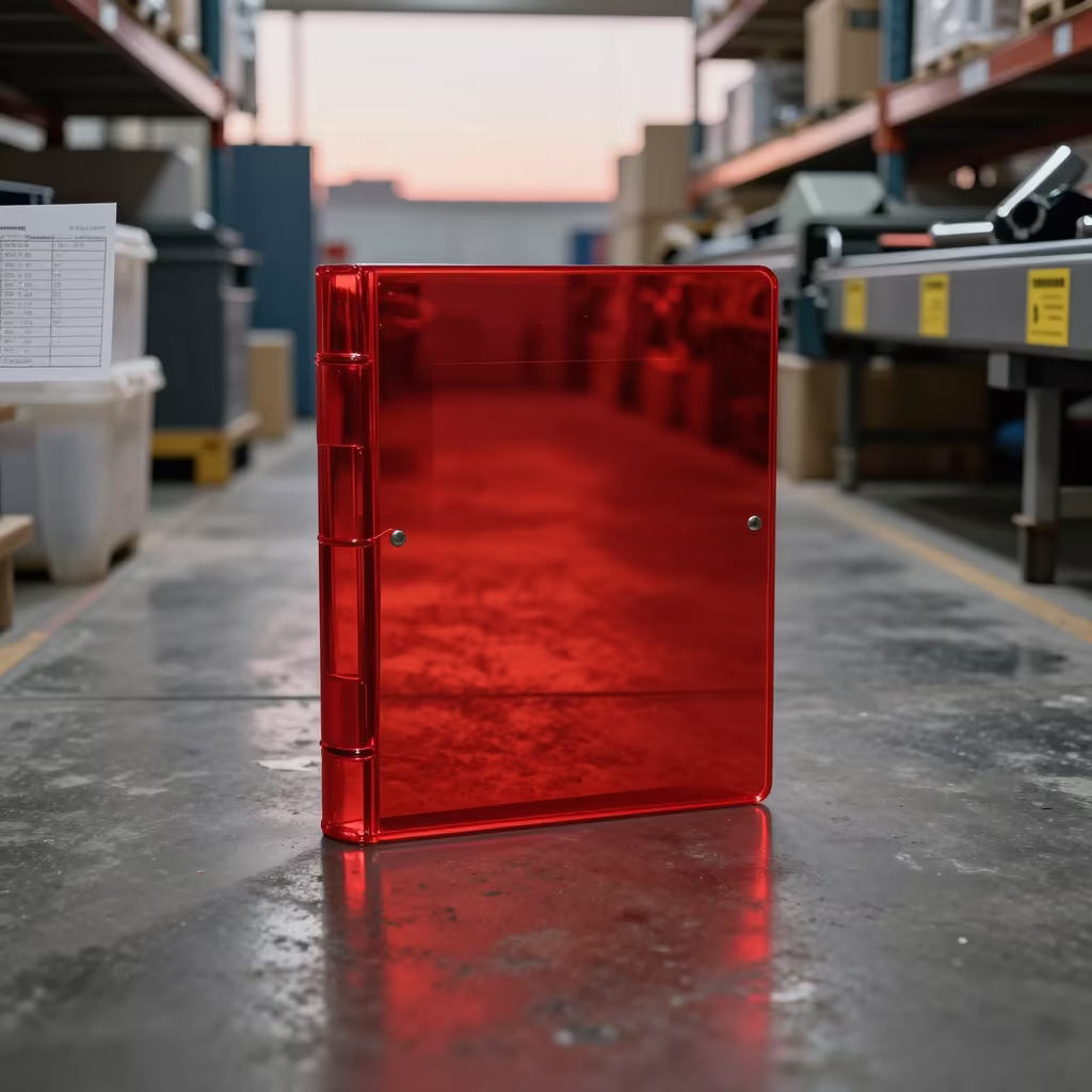 Transparent Red Binder in Salvador Warehouse in inside a warehouse aisle in Salvador