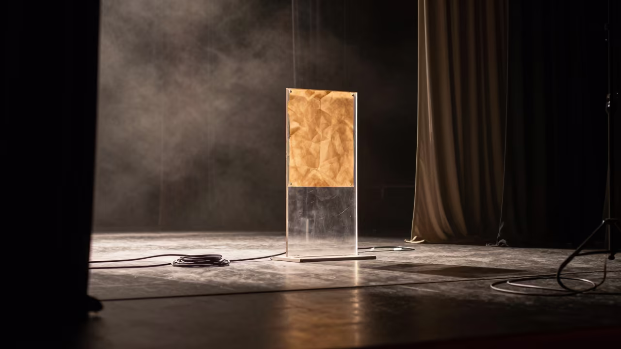 Transparent Score Stand Amid Stage Haze in on a dimly lit stage in Zaragoza