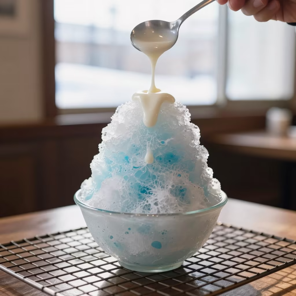 Transparent Shaved Ice Sapporo Bakery in on a bakery cooling rack in Sapporo