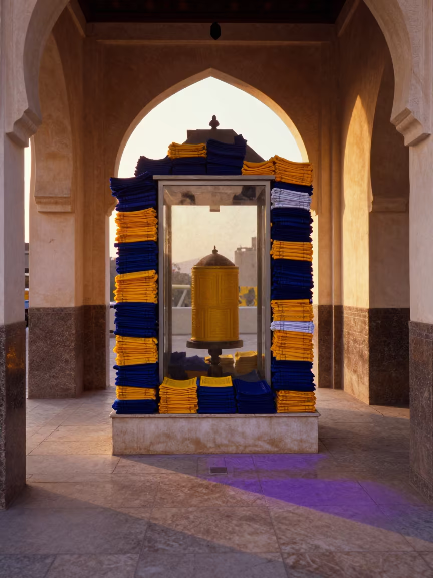 Transparent Shrine Cloth Sunset Rabat in beside a prayer wheel corridor in Rabat