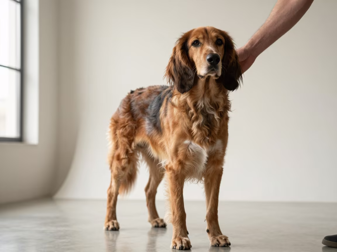 Transylvanian Hound Portrait in Suzhou Studio in in a quiet portrait studio with a plain backdrop and eye-level framing near Suzhou