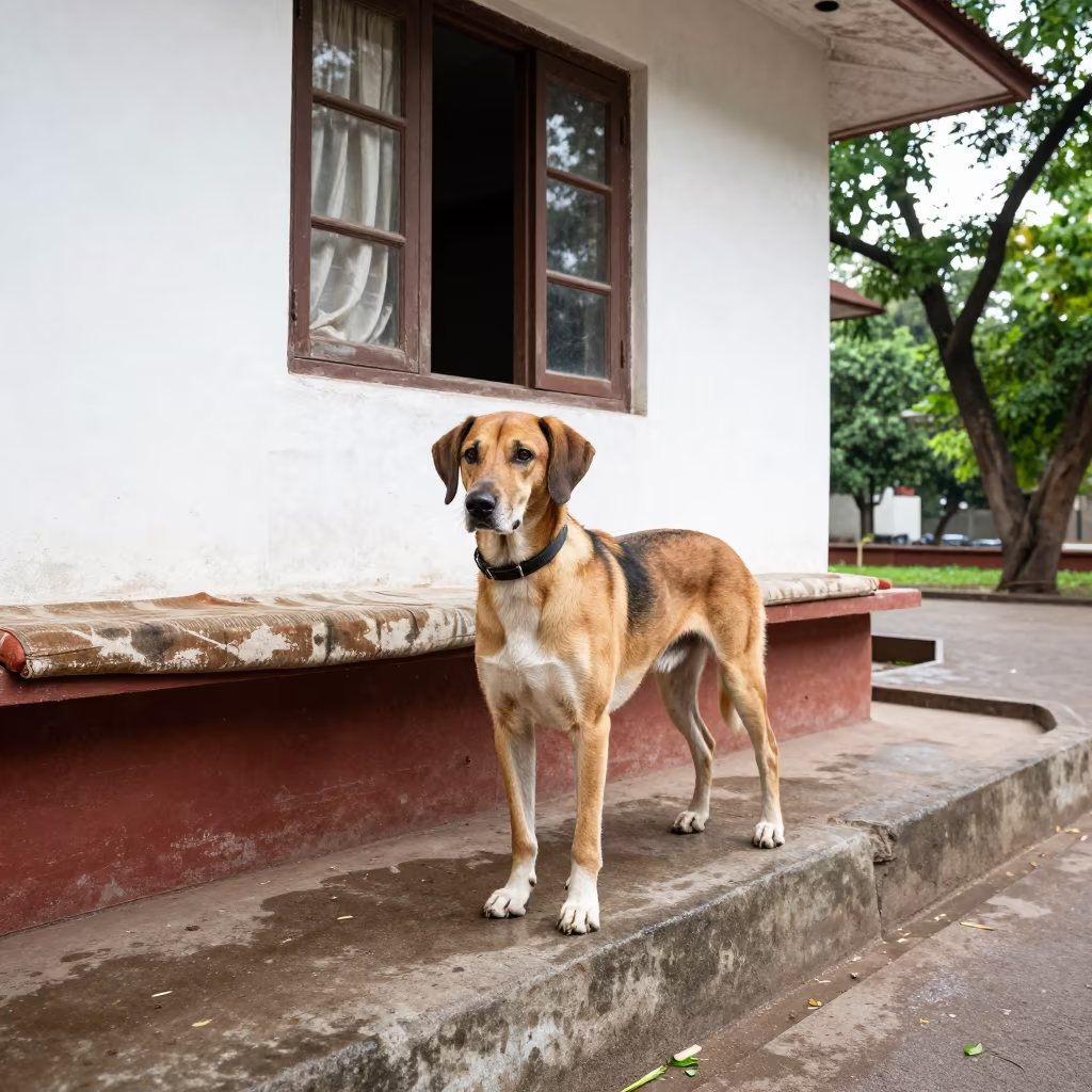 Transylvanian Hound Threshold Light Chandigarh in along a quiet park path with soft open shade and a clean background near Chandigarh