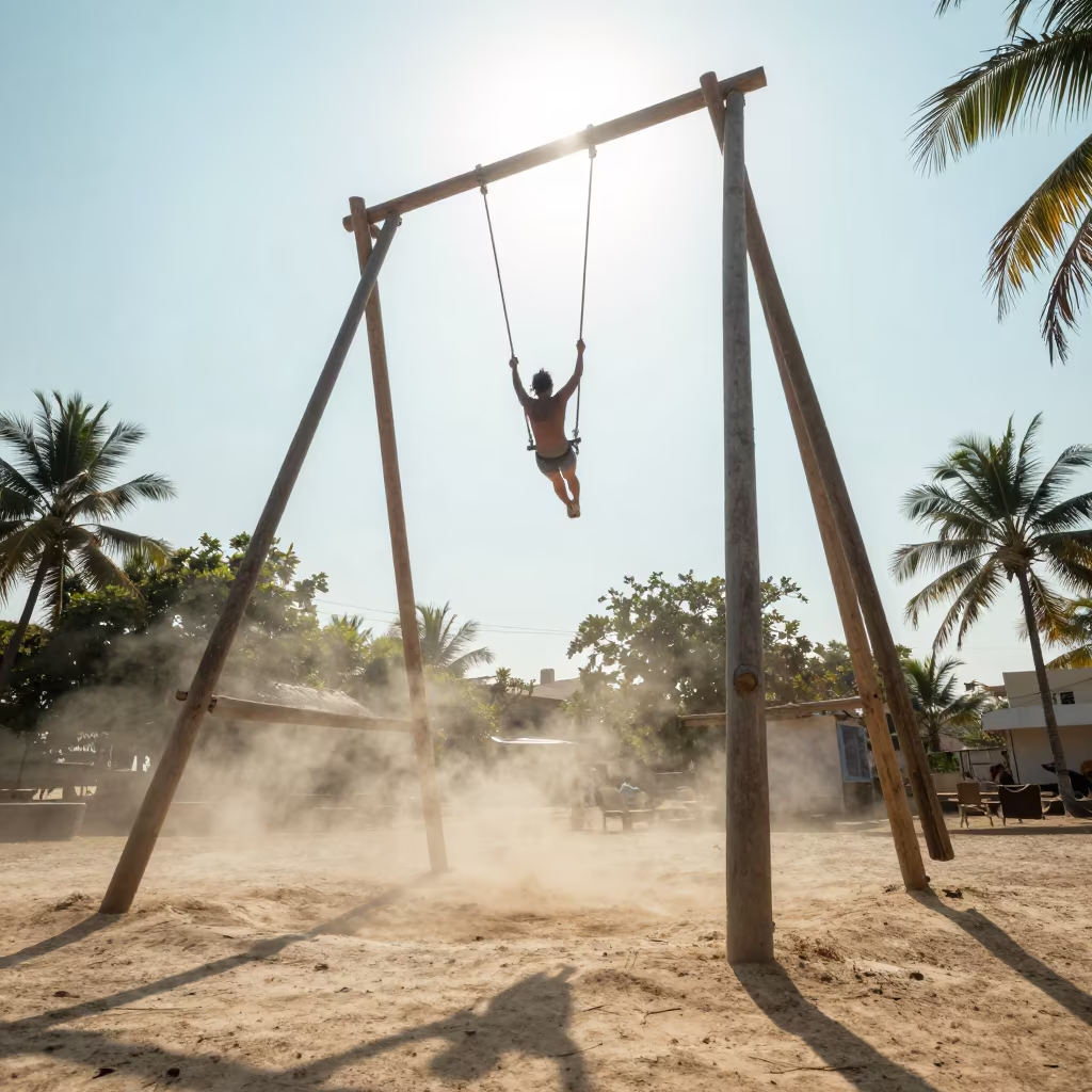 Trapeze Artist Releasing Swing in Jhang in in Jhang